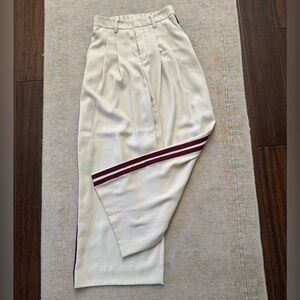 Maeve Cream Track Pants with Maroon Stripes